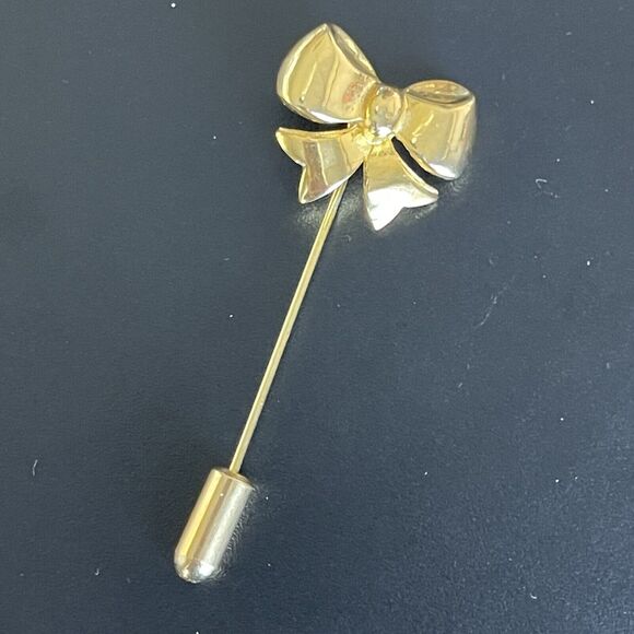 Bow Stick Pin Signed Mimi D N ~AKA~ Mimi di Niscemi Vintage Gold Tone Dainty - Picture 3 of 8